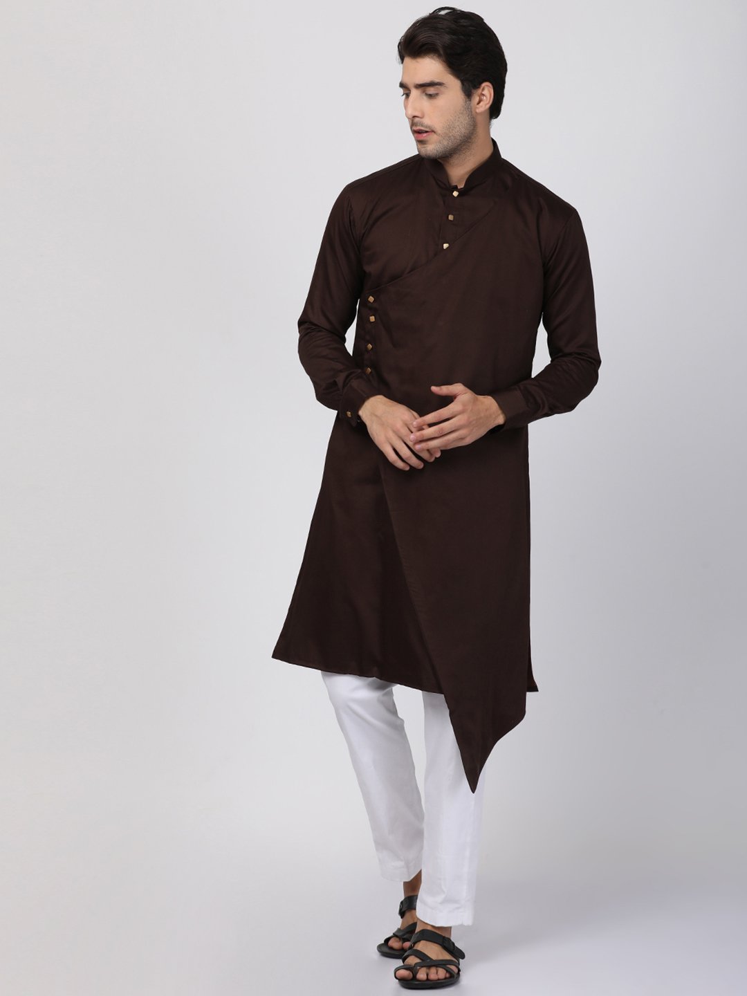 Men's Brown Cotton Blend Kurta