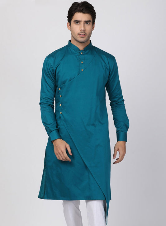 Men's Green Cotton Blend Kurta