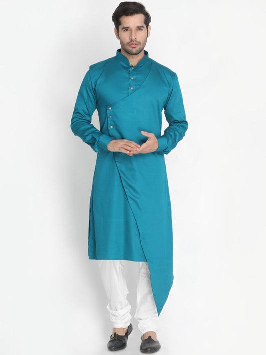 Men's Green Cotton Silk Blend Kurta and Pyjama Set