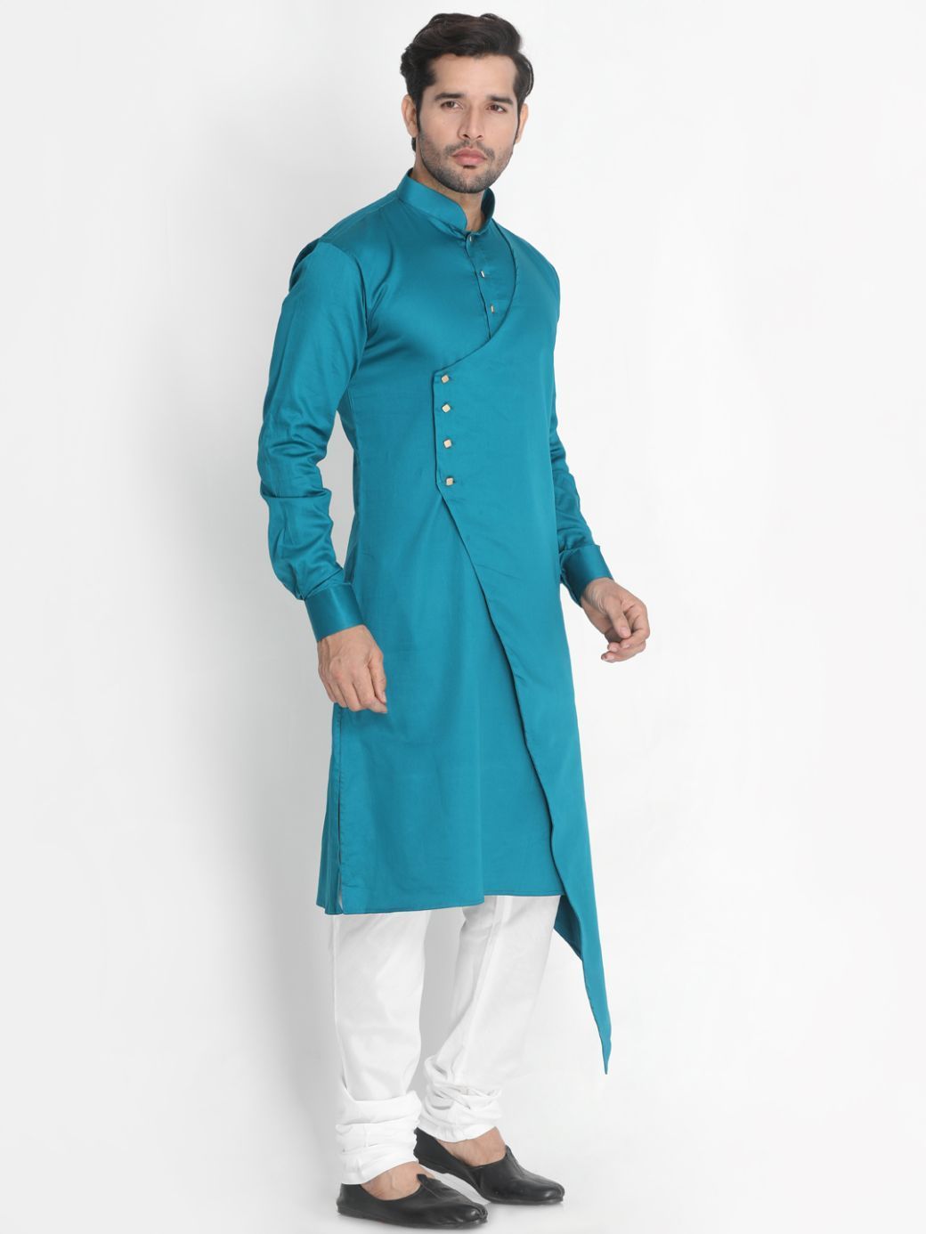 Men's Green Cotton Silk Blend Kurta and Pyjama Set