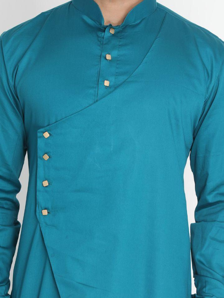 Men's Green Cotton Silk Blend Kurta and Pyjama Set
