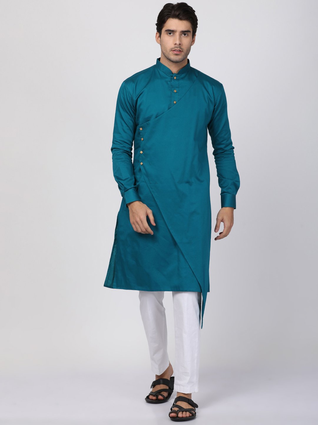 Men's Green Cotton Blend Kurta
