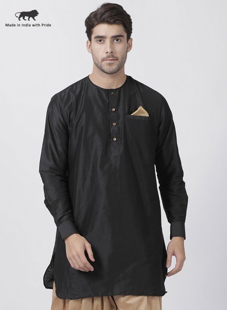 Men's Black Cotton Blend Kurta