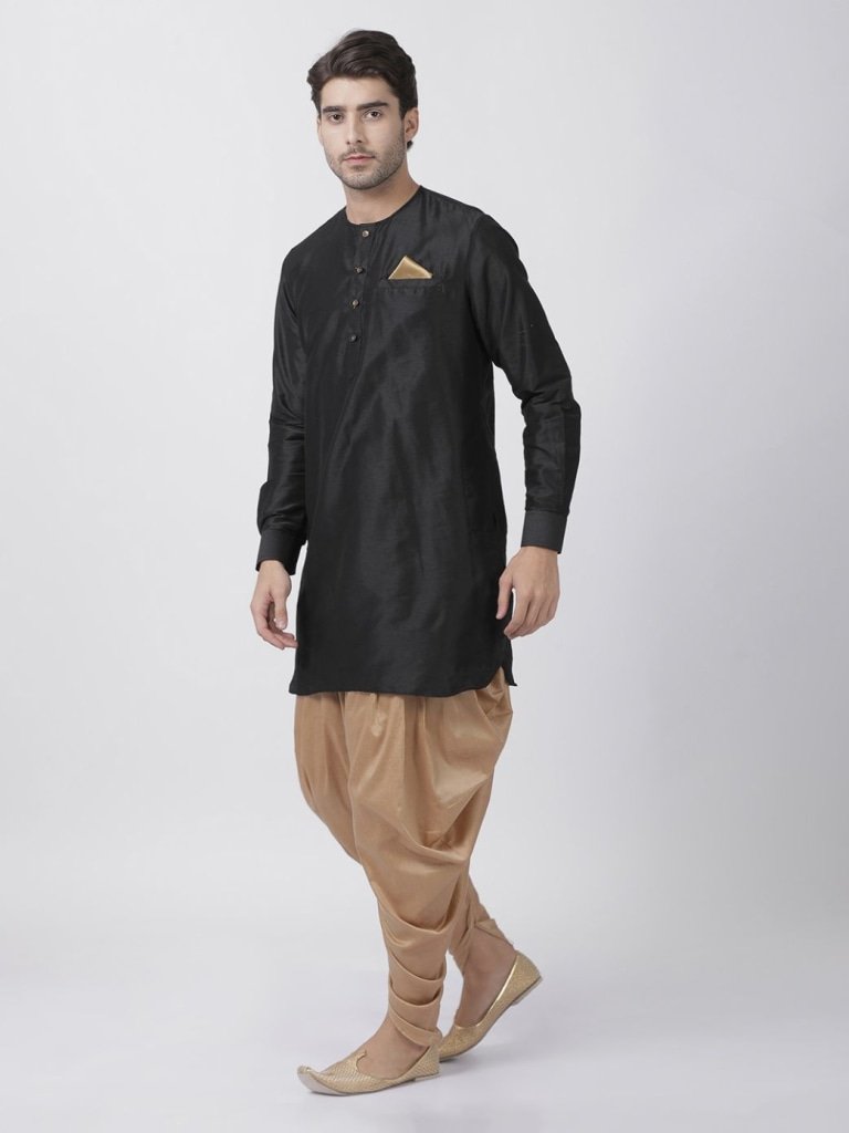 Men's Black Cotton Blend Kurta and Dhoti Pant Set