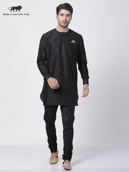 Men's Black Cotton Blend Kurta and Pyjama Set
