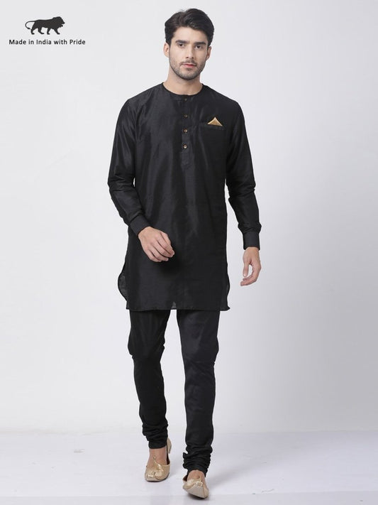 Men's Black Cotton Blend Kurta and Pyjama Set