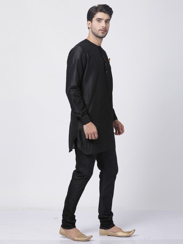 Men's Black Cotton Blend Kurta and Pyjama Set