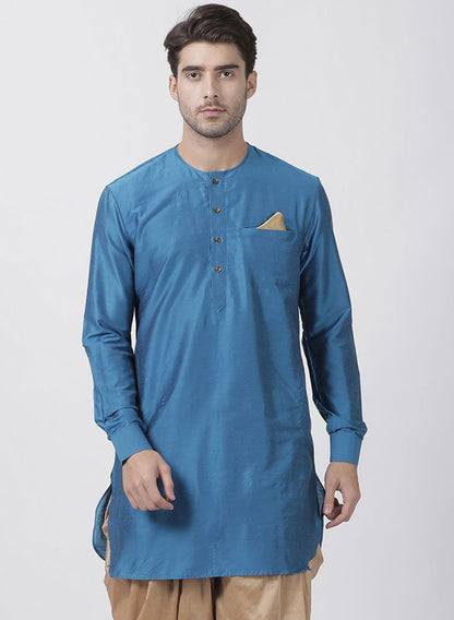 Men's Dark Blue Cotton Blend Kurta