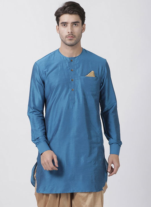 Men's Dark Blue Cotton Blend Kurta