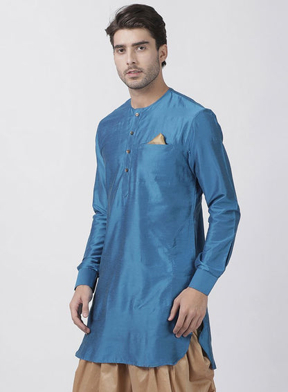 Men's Dark Blue Cotton Blend Kurta