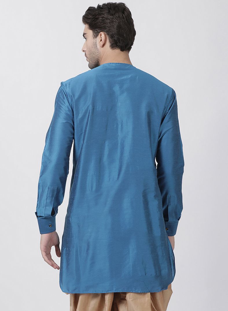 Men's Dark Blue Cotton Blend Kurta