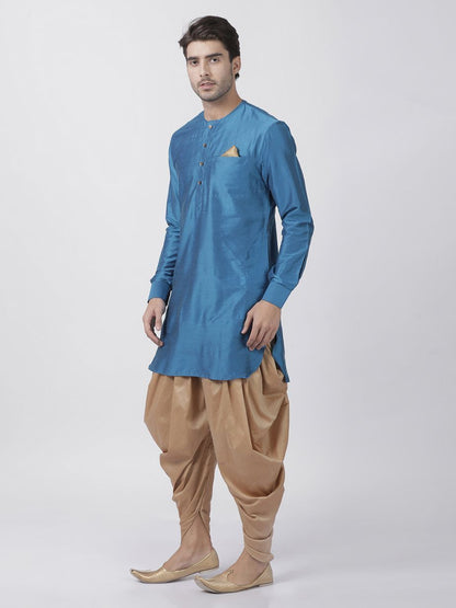 Men's Dark Blue Cotton Silk Blend Kurta and Pyjama Set