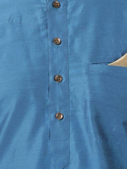 Men's Dark Blue Cotton Silk Blend Kurta and Pyjama Set