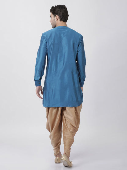 Men's Dark Blue Cotton Silk Blend Kurta and Pyjama Set