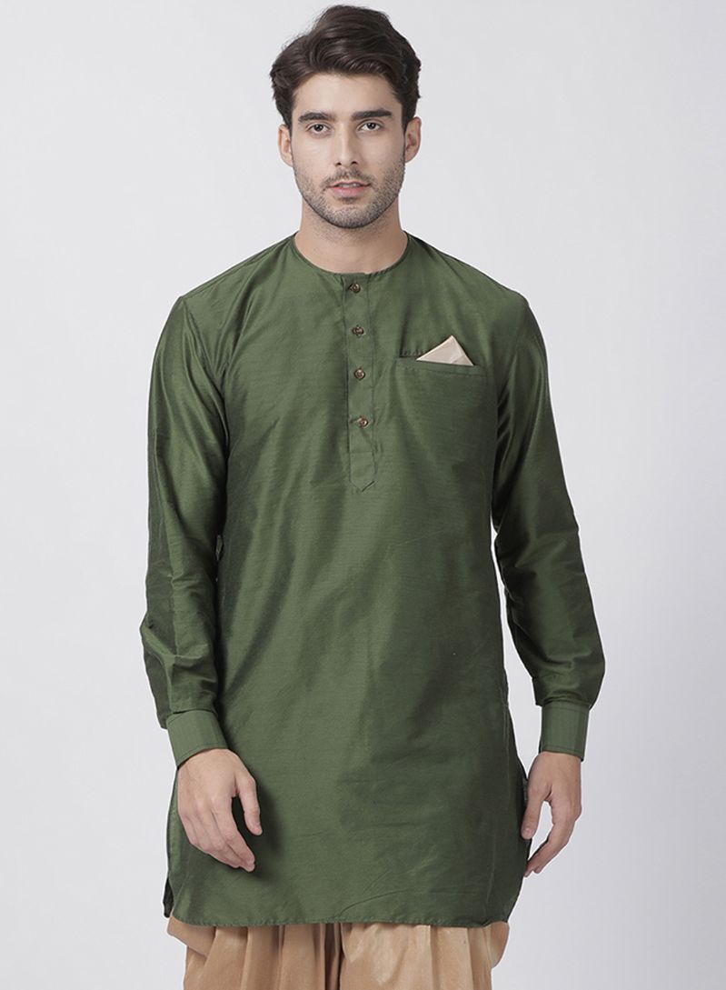 Men's Green Cotton Blend Kurta