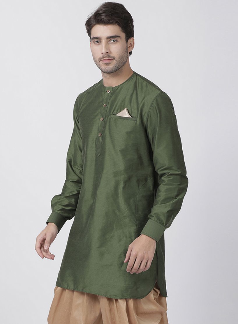 Men's Green Cotton Blend Kurta