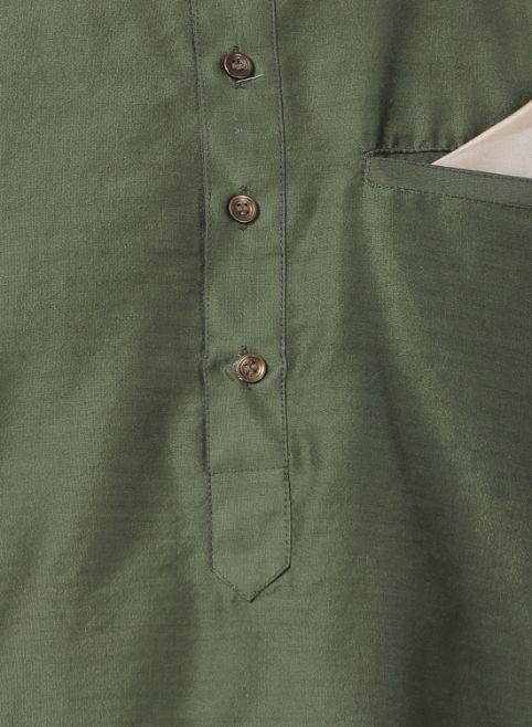Men's Green Cotton Blend Kurta