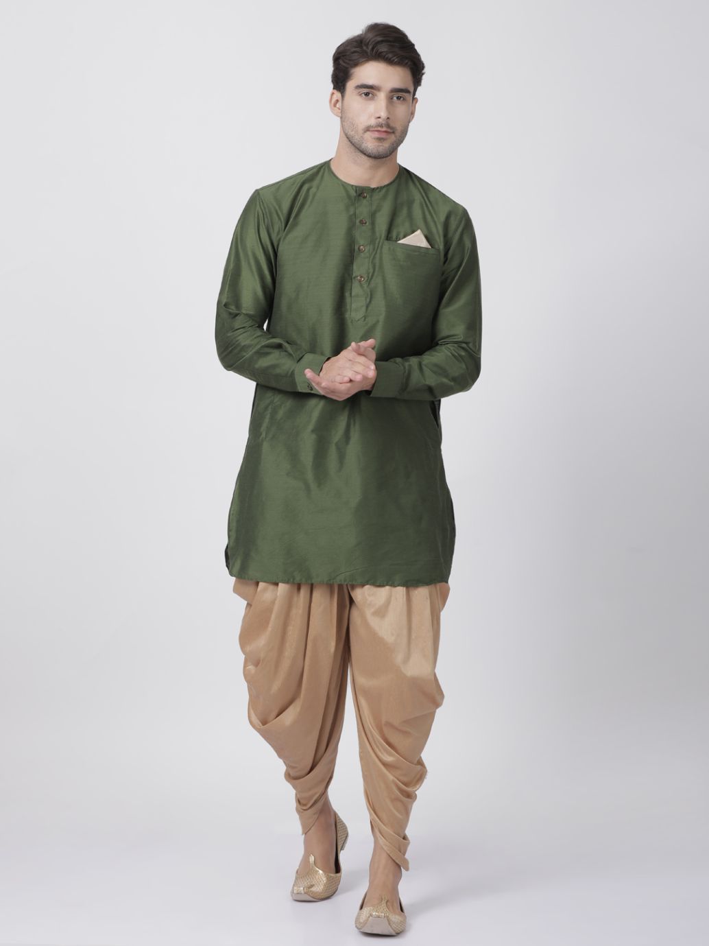 Men's Green Cotton Blend Kurta