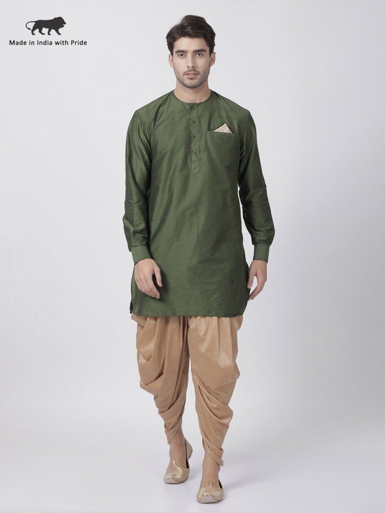 Men's Green Cotton Blend Kurta and Dhoti Pant Set