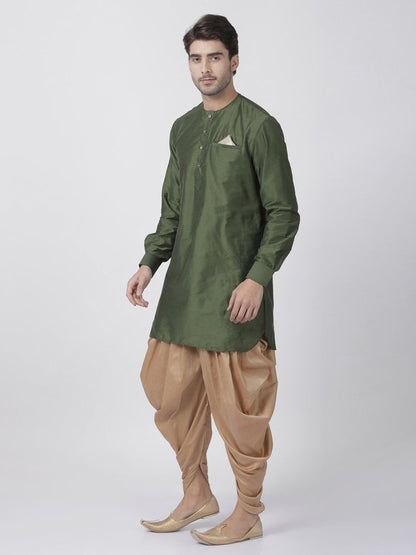 Men's Green Cotton Blend Kurta and Dhoti Pant Set