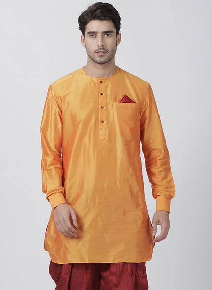 Men's Orange Cotton Blend Kurta