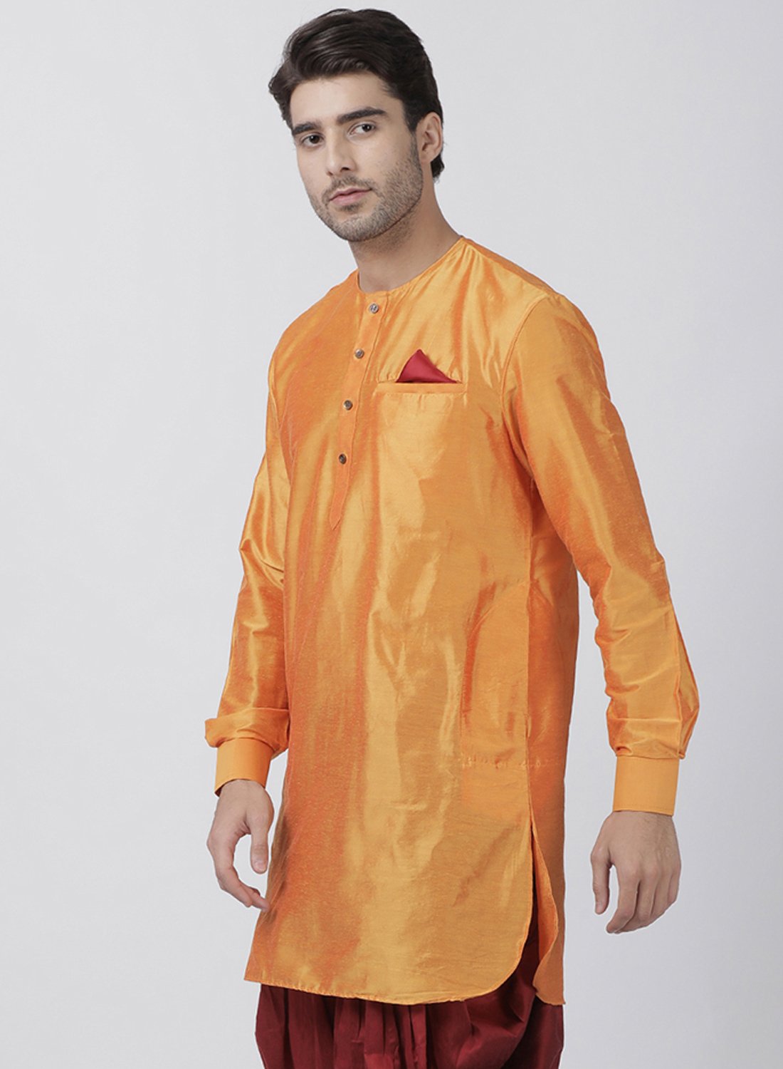 Men's Orange Cotton Blend Kurta