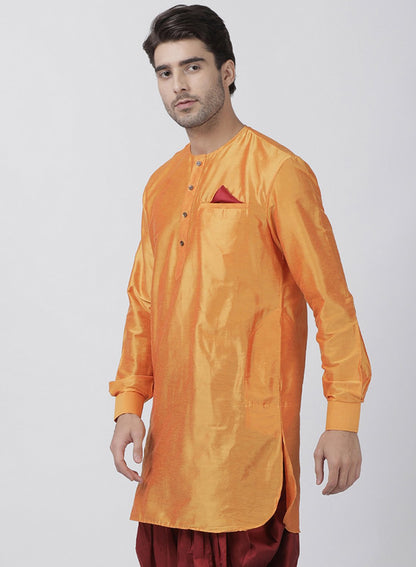 Men's Orange Cotton Blend Kurta