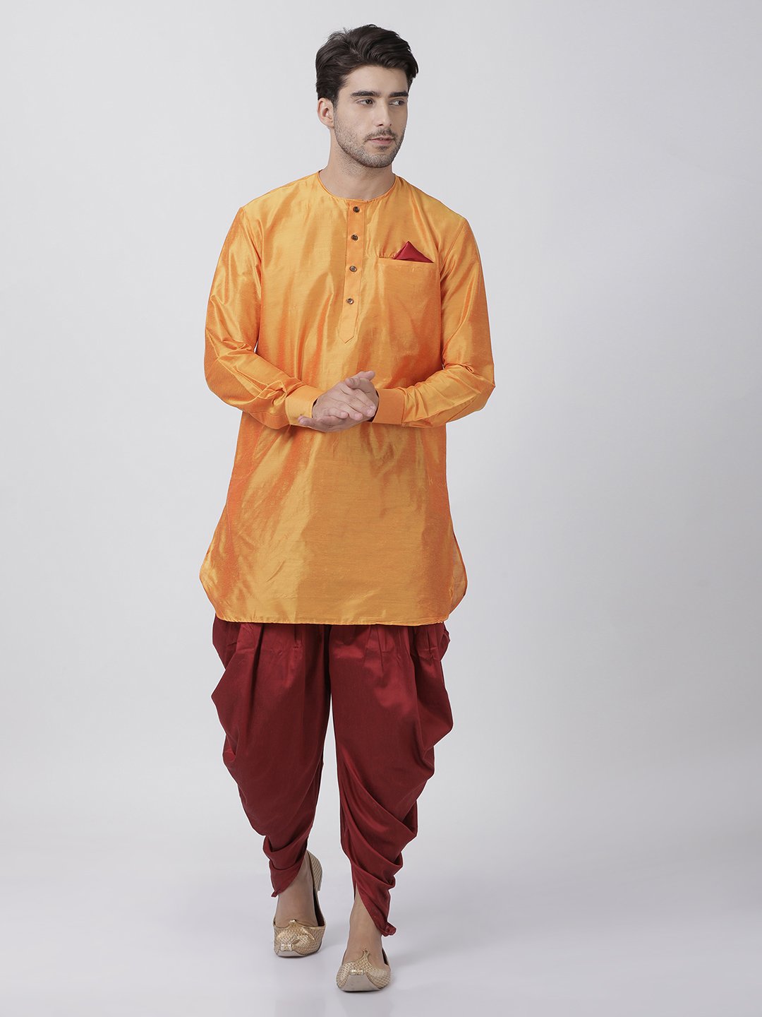 Men's Orange Cotton Blend Kurta