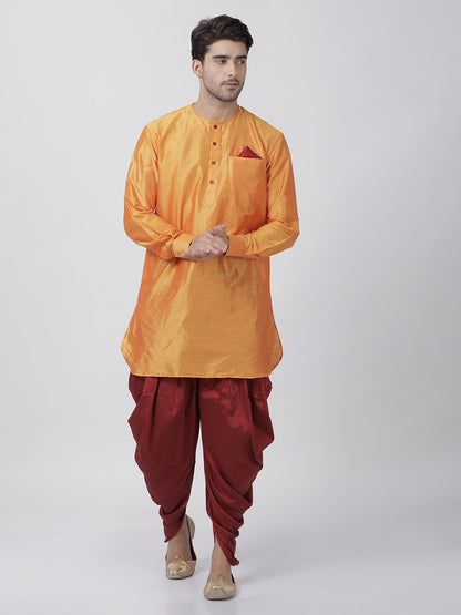 Men's Orange Cotton Blend Kurta