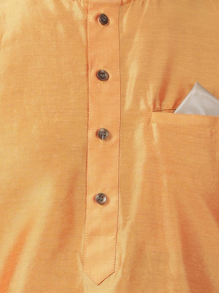 Men's Orange Cotton Blend Kurta and Dhoti Pant Set