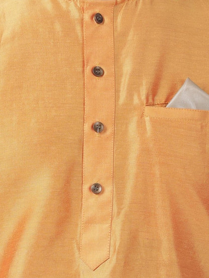 Men's Orange Cotton Blend Kurta and Dhoti Pant Set
