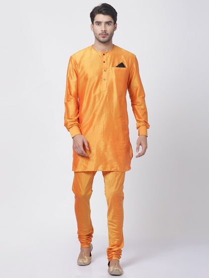 Men's Orange Cotton Blend Kurta and Pyjama Set