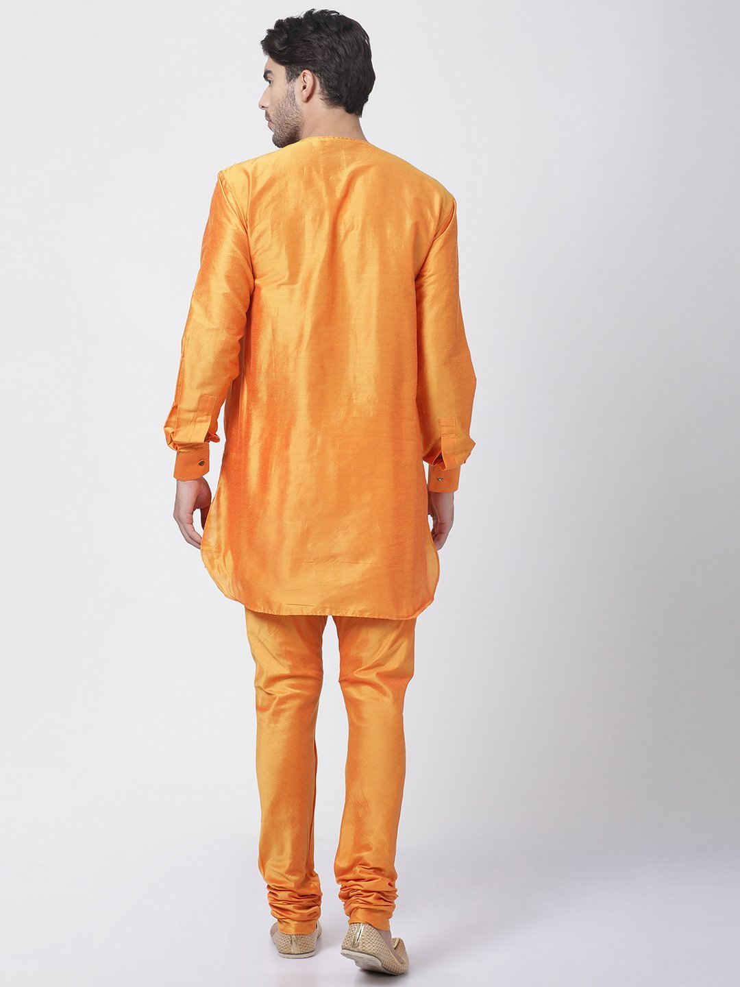 Men's Orange Cotton Blend Kurta and Pyjama Set