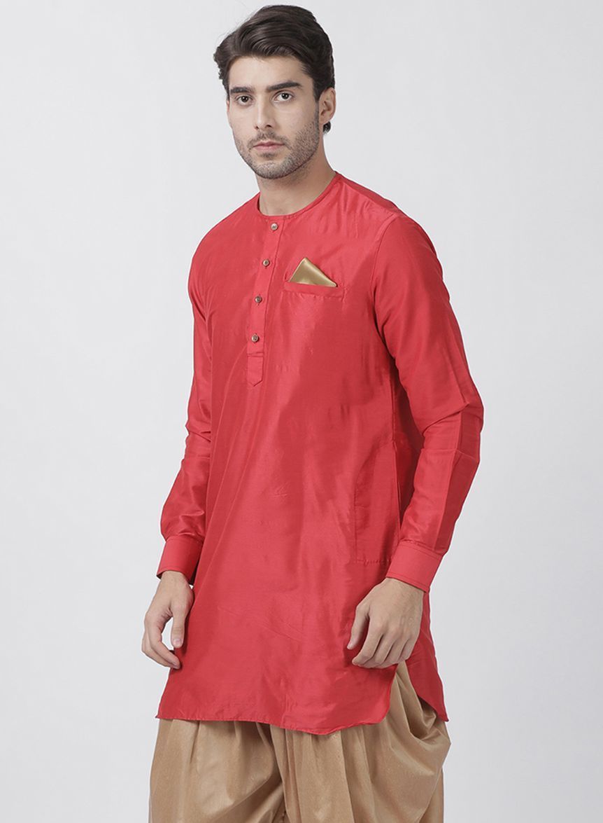 Men's Red Cotton Blend Kurta
