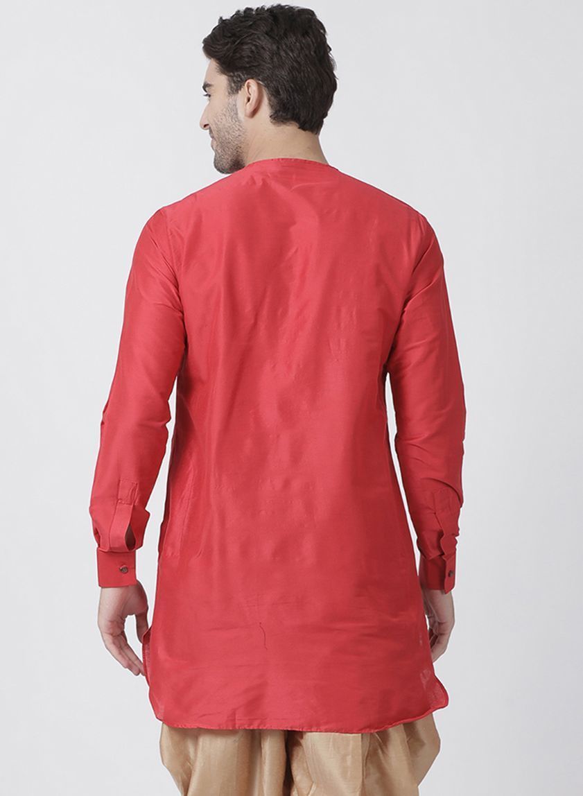 Men's Red Cotton Blend Kurta
