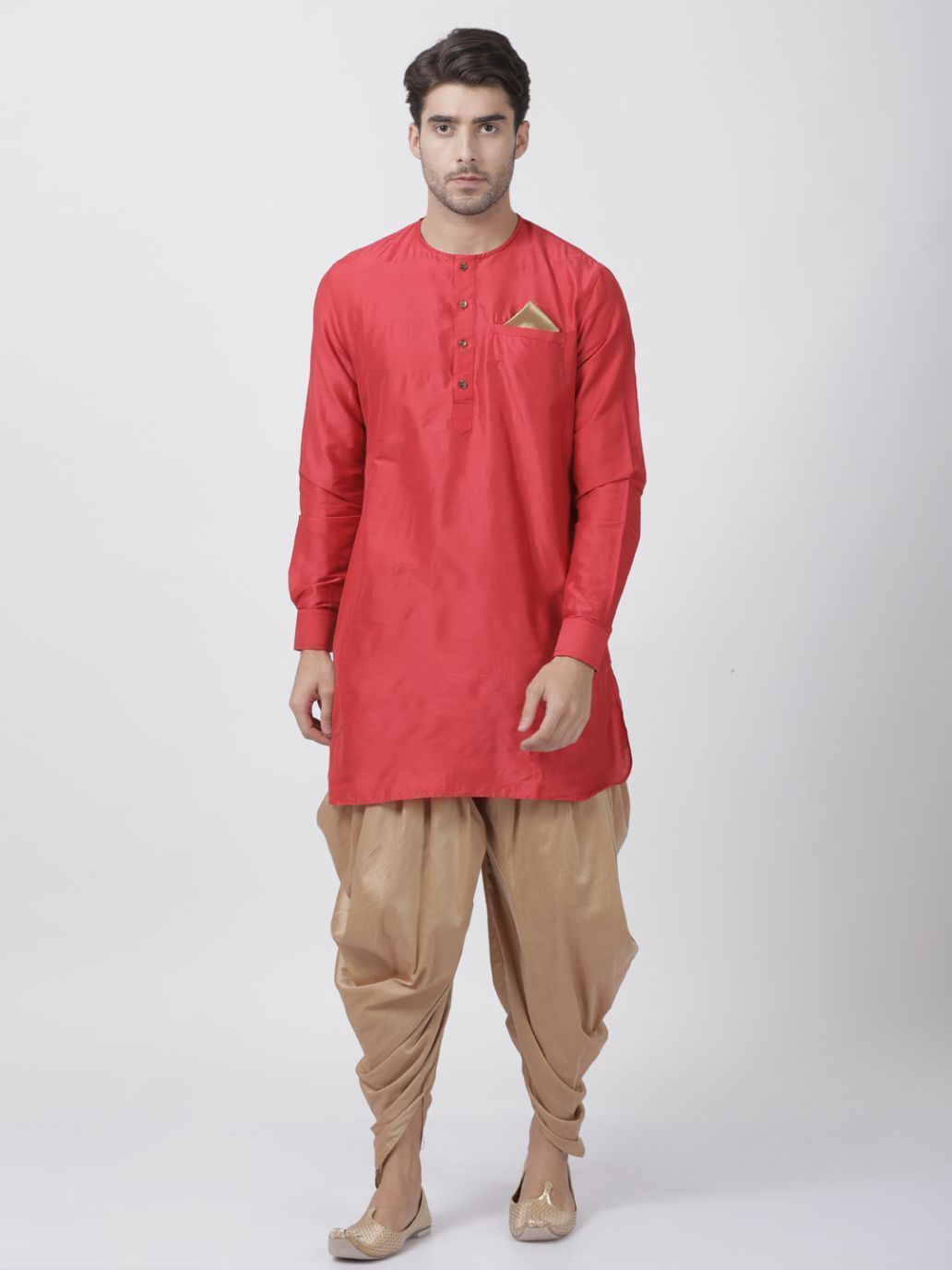 Men's Red Cotton Blend Kurta
