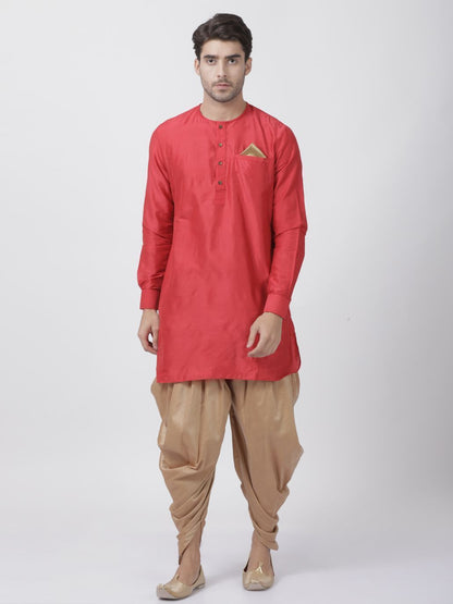 Men's Red Cotton Blend Kurta