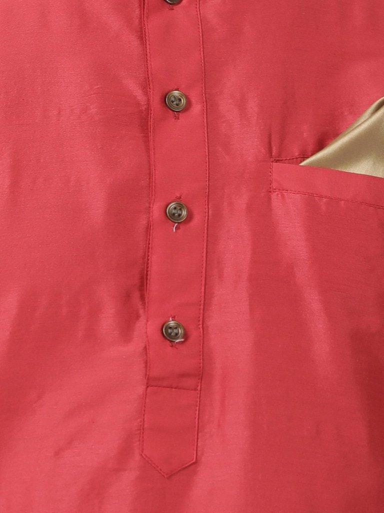 Men's Red Cotton Blend Kurta and Dhoti Pant Set