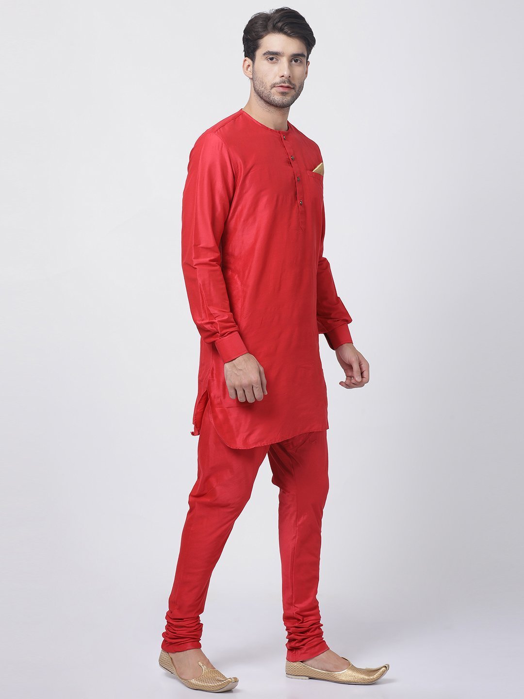 Men's Red Cotton Blend Kurta and Pyjama Set