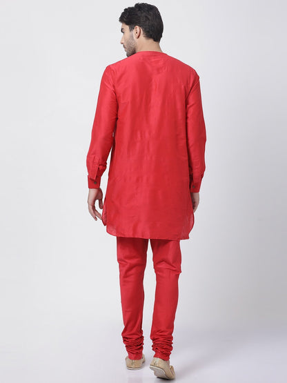 Men's Red Cotton Blend Kurta and Pyjama Set