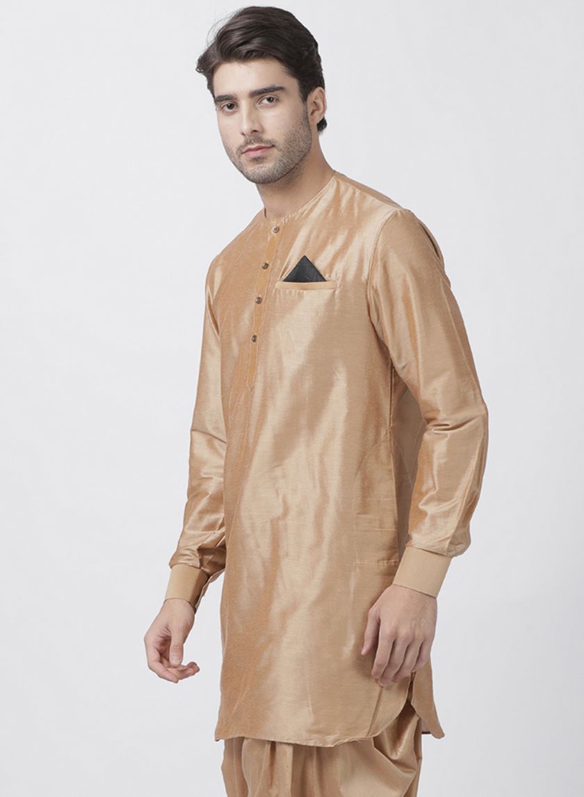 Men's Gold Cotton Blend Kurta