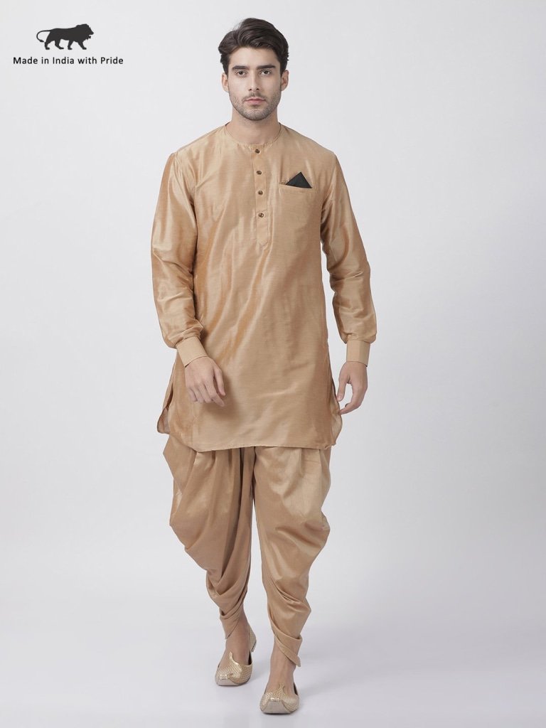 Men's Gold Cotton Blend Kurta and Dhoti Pant Set