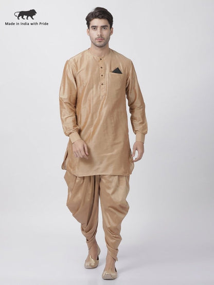 Men's Gold Cotton Blend Kurta and Dhoti Pant Set