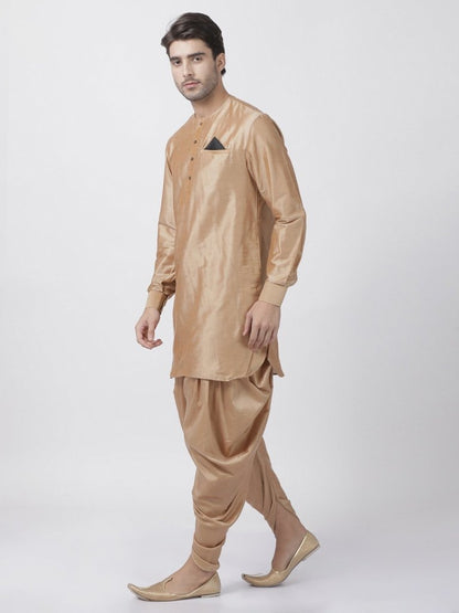 Men's Gold Cotton Blend Kurta and Dhoti Pant Set