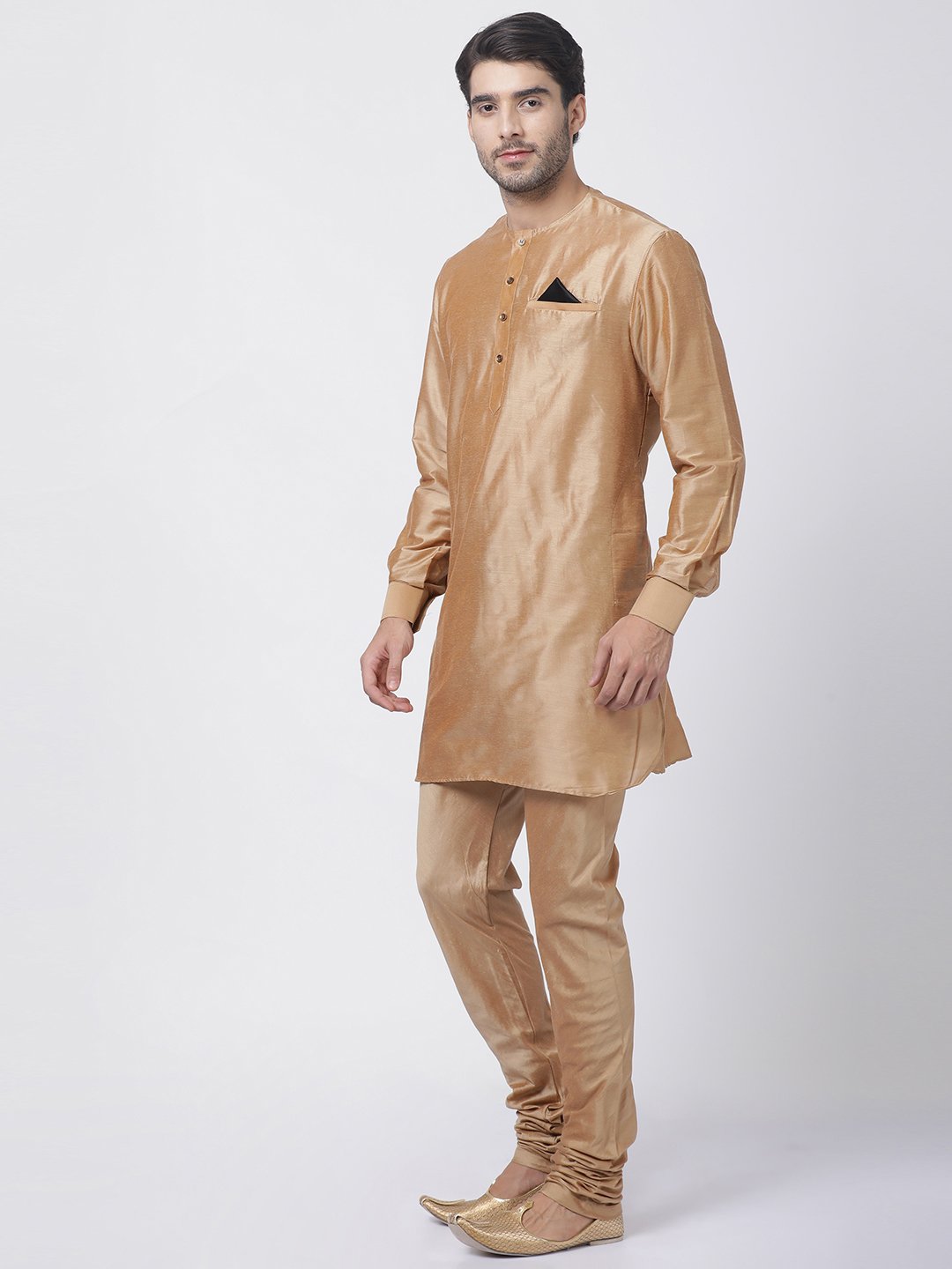Men's Gold Cotton Blend Kurta and Pyjama Set