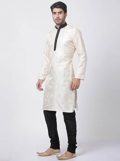 Men's Gold Cotton Silk Blend Kurta and Pyjama Set