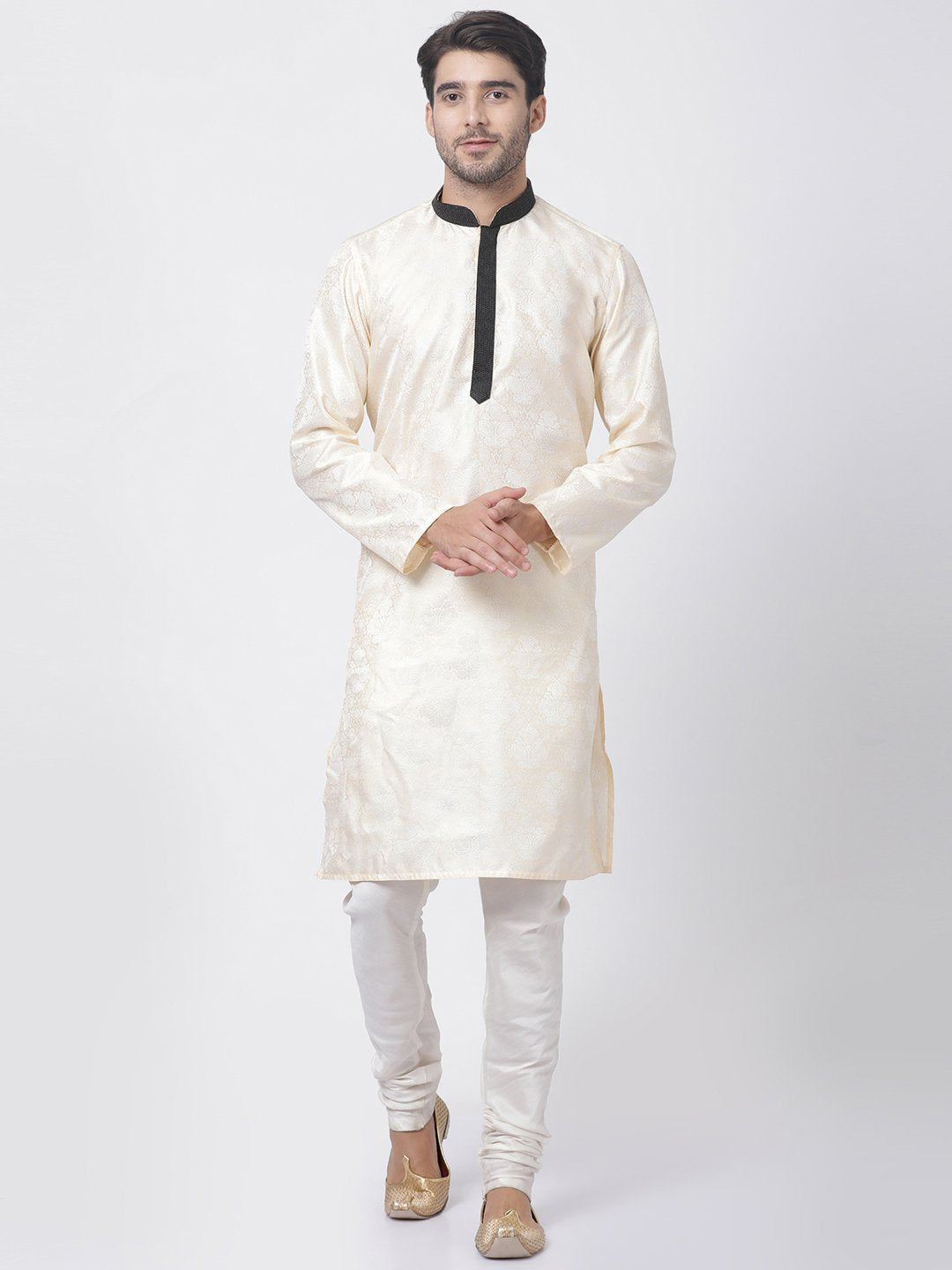 Men's Gold Cotton Silk Blend Kurta and Pyjama Set