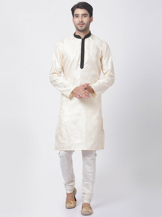 Men's Gold Cotton Silk Blend Kurta and Pyjama Set