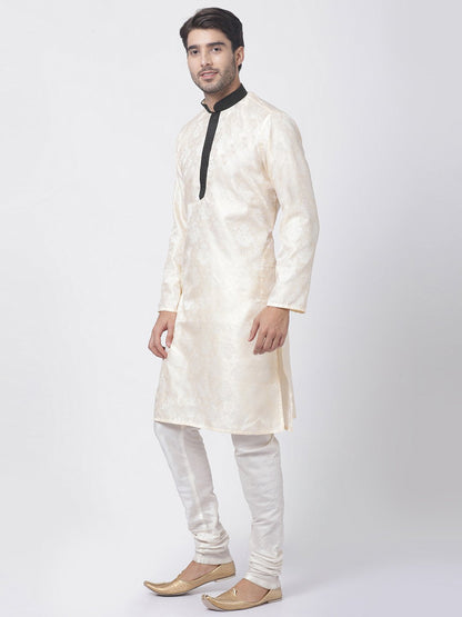 Men's Gold Cotton Silk Blend Kurta and Pyjama Set