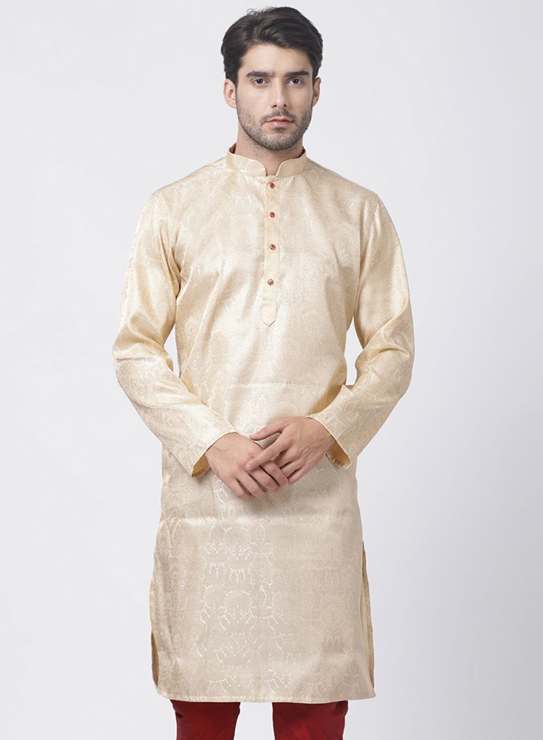 Men's Gold Cotton Silk Blend Kurta